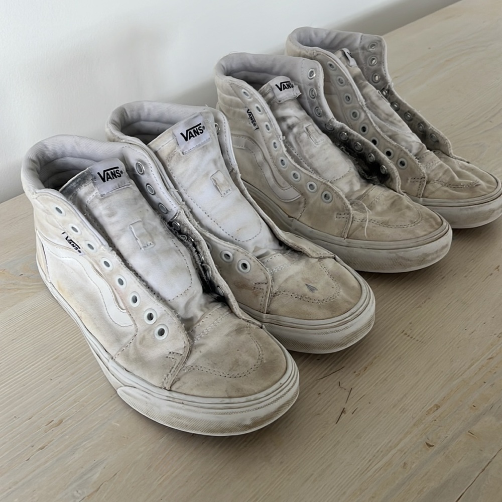 Vans high top SK8-hi sneakers Very worn & washed  size 8 & 8.5 white grunge